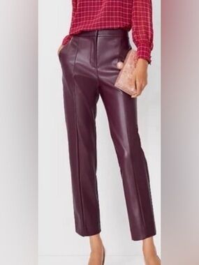 Ann Taylor Plum /burgundy  Vegan Leather Pants Eva  Cropped High Rise Size 0P